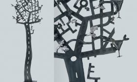 map tree (with birds on springs)